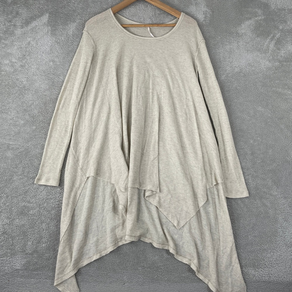 Free People Tunic Womens XS Beige Waffle Knit Handkerchief Hem Boho Thermal